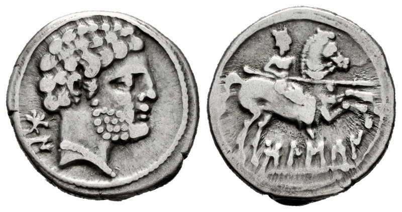 Bolskan. Denarius. 180-20 BC. Huesca. (Abh-1911). (Acip-1417). Anv.: Bearded hea...