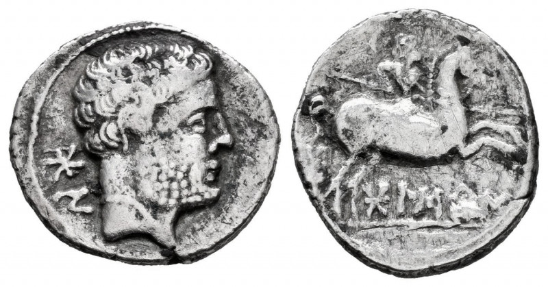 Bolskan. Denarius. 180-20 BC. Huesca. (Abh-1911). (Acip-1417). Anv.: Bearded hea...