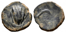 Arse-Saguntum. Cuadrante. 170-20 BC. Sagunto (Valencia). (Abh-2067). Anv.: Seashell. Rev.: Dolphin left, pellet above. Ae. 2,40 g. Unusual art. Gaul i...