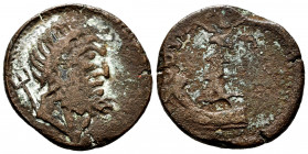 Arse-Saguntum. Unit. 150-100 BC. Sagunto (Valencia). (Abh-2074). Anv.: Laureate head of Neptune right, trident behind. Rev.: Prow of ship left, above ...