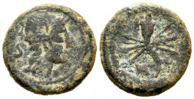 Valentia. Half unit. 150-50 BC. Valencia. (Abh-2513). Anv.: Galley head of Roma right, S behind. Rev.: Cornucopia on sheaf of rays and VAL left, all w...