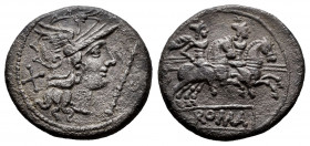 Anonymous. Denarius. 200-190 BC. Rome. (Ffc-22). (Craw-112/2a). (Cal-26). Anv.: Head of Roma right, staff before, X. behind. Rev.: The Dioscuri riding...