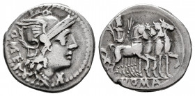 Caecilius. M. Caecilius Metellus. Denarius. 130 BC. Rome. (Ffc-208). (Craw-256/1). (Cal-284). Anv.: Head of Roma right, Q. METE., (ME y TE interlace),...
