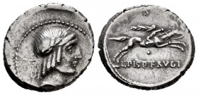 Calpurnius. C. Calpurnius Piso Frugi. Denarius. 64 BC. Rome. (Ffc-349). (Craw-no cita). (Cal-334b). Anv.: Laureate head of Apolo right. Rev.: Horseman...