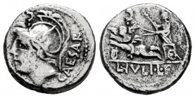 Julius. L. Julius L.f. Caesar. Denarius. 103 BC. Rome. (Ffc-765). (Craw-320/1). (Cal-632). Anv.: Head of Mars left, CAESAR behind, but letter or lette...