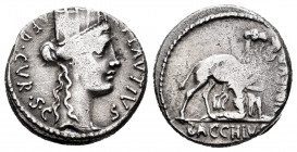 Plautius. A. Plautius. Denarius. 55 BC. Rome. (Ffc-1002). (Craw-431/1). (Cal-1130). Anv.: Turreted head of Cybele right, A. PLAVTIVS. before, AED. CVR...