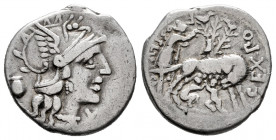 Pompeius. Sexergue Pompeius Fostulus. Denarius. 137 BC. Central Italy. (Ffc-1018). (Craw-235/1a). (Cal-1148). Anv.: Head of Roma right, X below chin, ...