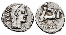 Procilius. L. Procilius f. Denarius. 80 BC. South of Italy. (Ffc-1082). (Craw-379/2). (Cal-1225). Anv.: Head of Juno Sospita right, wearing goat's ski...