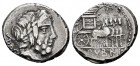 Rubrius. L. Rubrius Dossenus. Denarius. 87 BC. Rome. (Ffc-1091). (Craw-348/1). (Cal-1232). Anv.: Laur head of Jupiter right, sceptre behind, DOS(SEN) ...