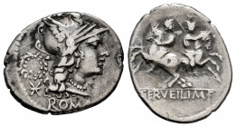 Servilius. C. Serveilius M.f. Augur. Denarius. 136 BC. Central Italy. (Ffc-1116). (Craw-239/1). (Cal-1275). Anv.: Head of Roma right, wreath behind, X...