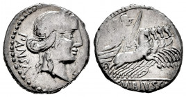 Vibius. C. Vibius C.f. Pansa. Denarius. 90 BC. Auxiliary mint of Rome. (Ffc-1201). (Craw-342/5b). (Cal-1354). Anv.: Large head of Apollo, in low relie...