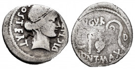 Julius Caesar. Denarius. 46 BC. Africa. (Ffc-3). (Craw-467/1a). (Cal-649). Anv.: COS. TERT. DICT. (ITER)., head of Ceres right. Rev.: AVGVR. above sim...