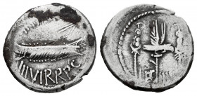 Mark Antony. Denarius. 32-31 BC. Mint moving. (Ffc-33). (Craw-544/15). (Cal-180). Anv.: (ANT. AVG). III. VIR. R.P.C. praetorian galley right. Rev.: LE...