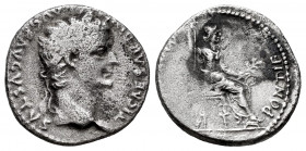 Tiberius. Denarius. 14-33 AD. Lugdunum. (Spink-1763). (Ric-26). (Seaby-16). Rev.: PONTIF MAXIM, Livia seated right holding branch and spear. Ag. 3,77 ...