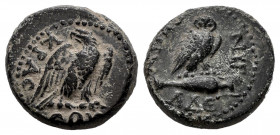 Phrygia. Synnada. AE 14. 14-37 AD. Time of Tiberius. (RPC-3184). Anv.: Eagle, with head left and wings spread, standing right. Rev.: Owl, with head fa...