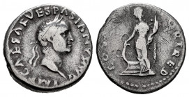 Vespasian. Denarius. 70 AD. Rome. (Ric-19). Anv.: IMP CAESAR VESPASIANVS AVG, laureate head right. Rev.: COS (ITER F)ORT RED, Fortuna standing left, r...