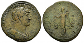 Hadrian. Sestertius. 119-120 AD. Rome. (Ric-586c). (Bmc-1196). Anv.: IMP CAESAR TRAIANVS HADRIANVS AVG P M TR P COS III, laureate and draped bust righ...