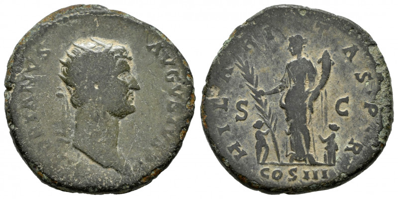 Hadrian. Dupondio. 128 AD. Rome. (Spink-3664). (Ric-974). Rev.: HILARITAS P R CO...