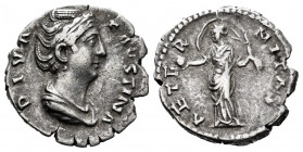 Faustina Senior. Denario. 147 AD. Rome. (Spink-4578). (Ric-351). Rev.: AETERNITAS. Aeternitas standing facing, head to left, with veil blown out behin...