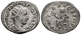 Gordian III. Antoninianus. 242-243 AD. Rome. (Spink-8648). (Ric-89). (Seaby-261). Rev.: P M TR P V COS II P P, Apollo seated left, holding branch and ...