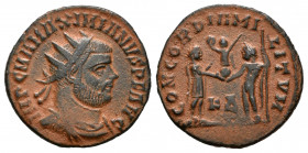 Maximianus Herculius. Antoninianus. 286-305 AD. Cyzicus. (Ric-16b). Anv.: IMP C M A MAXIMIANVS P F AVG. Radiate, draped and cuirassed bust right. Rev....