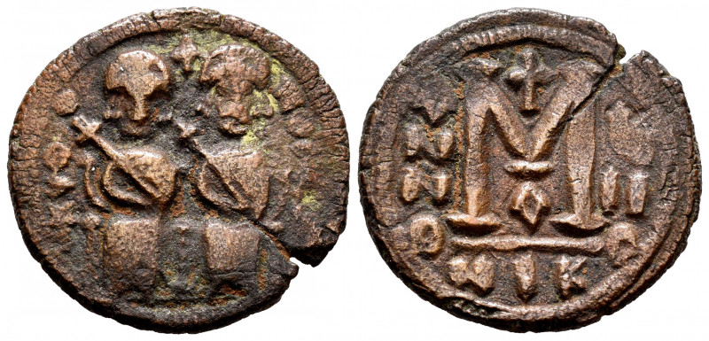 Justin II. Follis. 565-578 AD. Nicomedia. (Sear-369). (Doc-98a). Ae. 8,79 g. Cho...