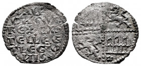 Kingdom of Castille and Leon. Alfonso X (1252-1284). "Dinero de seis lineas". (Bautista-366.1). Ve. 0,59 g. Rosette on the 1st quadrant and the 4th qu...