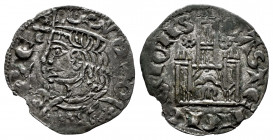 Kingdom of Castille and Leon. Alfonso XI (1312-1350). Cornado. Murcia. (Bautista-476). Ve. 0,74 g. M on the door and radiate roundels above the castle...