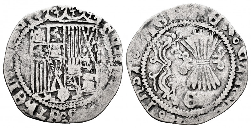Catholic Kings (1474-1504). 1 real. Granada. (Cal-365). Ag. 2,31 g. Shield flank...
