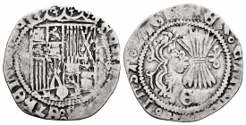 Catholic Kings (1474-1504). 1 real. Granada. (Cal-365). Ag. 2,31 g. Shield flanked by crosses. G under the yoke and arrows. Almost VF/Choice F. Est......