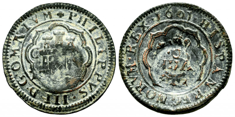 Philip III (1598-1621). 4 maravedis. 1601. Segovia. (Cal-361). Ae. 6,23 g. Count...