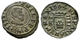 Philip IV (1621-1665). 4 maravedis. 1664. Madrid. S. (Cal-241). (Jarabo-Sanahuja-M456). Ae. 0,93 g. Choice VF. Est...25,00. 


 SPANISH DESCRIPTION...