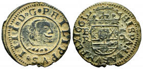 Philip IV (1621-1665). 16 maravedis. 1663. Burgos. R. (Cal-440). Ae. 2,73 g. VF. Est...25,00. 


 SPANISH DESCRIPTION: Felipe IV (1621-1665). 16 ma...