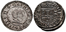 Philip IV (1621-1665). 16 maravedis. 1664. Madrid. Y. (Cal-481). Ae. 4,23 g. Visible date on its basis. Some silvering remaining. XF/Almost XF. Est......