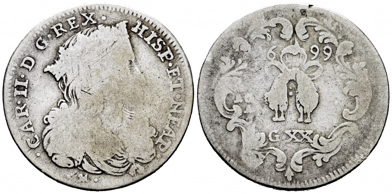 Charles II (1665-1700). 1699. Naples. AG/A. (Vti-182). Ag. 4,08 g. F. Est...25,0...