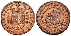 Philip V (1700-1746). 4 maravedis. 1719. Segovia. (Cal-92). Ae. 9,41 g. Cleaned. Choice VF. Est...25,00. 


 SPANISH DESCRIPTION: Felipe V (1700-17...