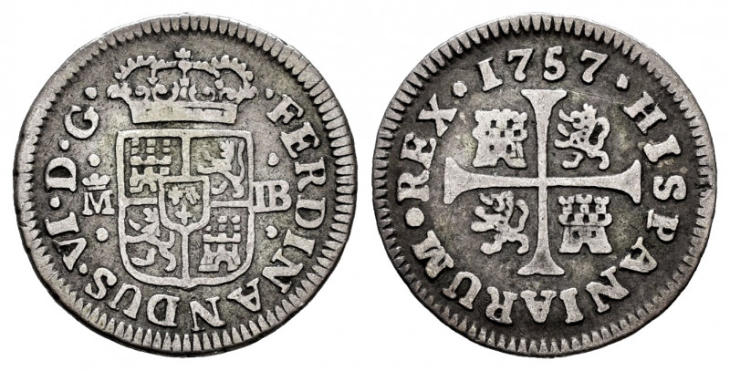 Ferdinand VI (1746-1759). 1/2 real. 1757. Madrid. JB. (Cal-657). Ag. 1,31 g. Alm...