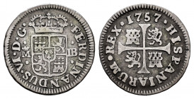 Ferdinand VI (1746-1759). 1/2 real. 1757. Madrid. JB. (Cal-657). Ag. 1,31 g. Almost VF. Est...25,00. 


 SPANISH DESCRIPTION: Fernando VI (1746-175...
