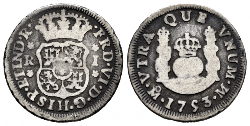 Ferdinand VI (1746-1759). 1 real. 1753. México. M. (Cal-192). Ag. 3,14 g. Choice...
