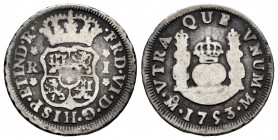 Ferdinand VI (1746-1759). 1 real. 1753. México. M. (Cal-192). Ag. 3,14 g. Choice F. Est...35,00. 


 SPANISH DESCRIPTION: Fernando VI (1746-1759). ...