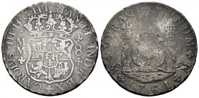 Charles III (1759-1788). 8 reales. 1761. México. MM. (Cal-1074). Ag. 26,37 g. Scratches. Choice F. Est...140,00. 


 SPANISH DESCRIPTION: Carlos II...