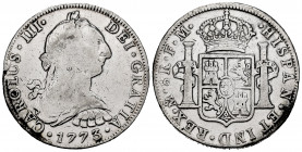 Charles III (1759-1788). 8 reales. 1773. México. FM. (Cal-1107). Ag. 26,59 g. Cleaned. F. Est...35,00. 


 SPANISH DESCRIPTION: Carlos III (1759-17...