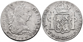 Charles III (1759-1788). 8 reales. 1784. Potosí. PR. (Cal-1187). Ag. 26,09 g. Heavy rusts cleaned. Choice F. Est...50,00. 


 SPANISH DESCRIPTION: ...