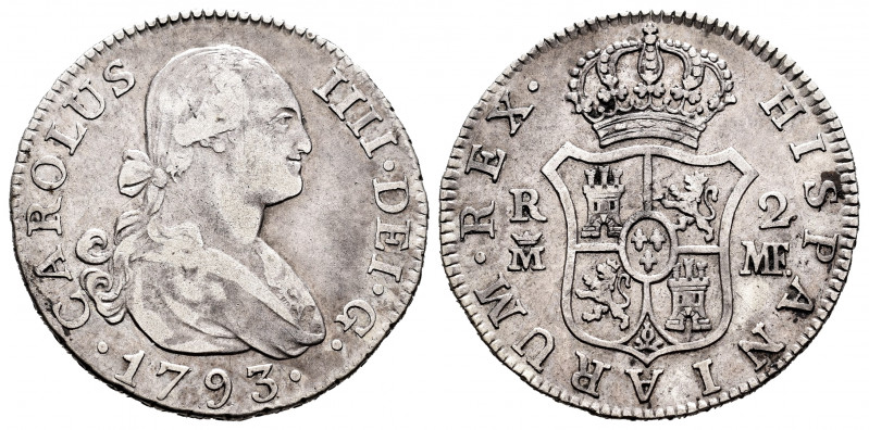Charles IV (1788-1808). 2 reales. 1793. Madrid. MF. (Cal-600). Ag. 5,80 g. Almos...