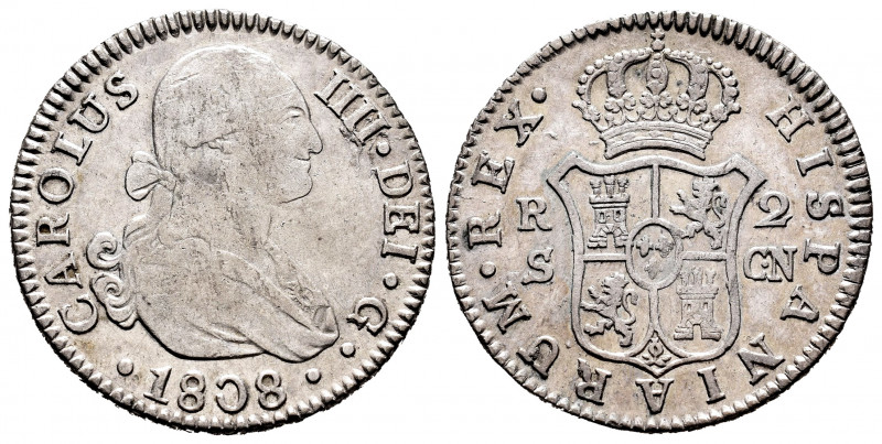 Charles IV (1788-1808). 2 reales. 1808. Sevilla. CN. (Cal-728). Ag. 5,99 g. Almo...