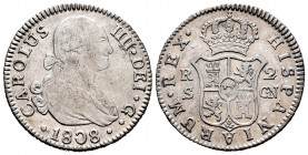 Charles IV (1788-1808). 2 reales. 1808. Sevilla. CN. (Cal-728). Ag. 5,99 g. Almost VF. Est...30,00. 


 SPANISH DESCRIPTION: Carlos IV (1788-1808)....