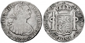 Charles IV (1788-1808). 8 reales. 1795. Lima. IJ. (Cal-912). Ag. 26,68 g. Choice F. Est...50,00. 


 SPANISH DESCRIPTION: Carlos IV (1788-1808). 8 ...