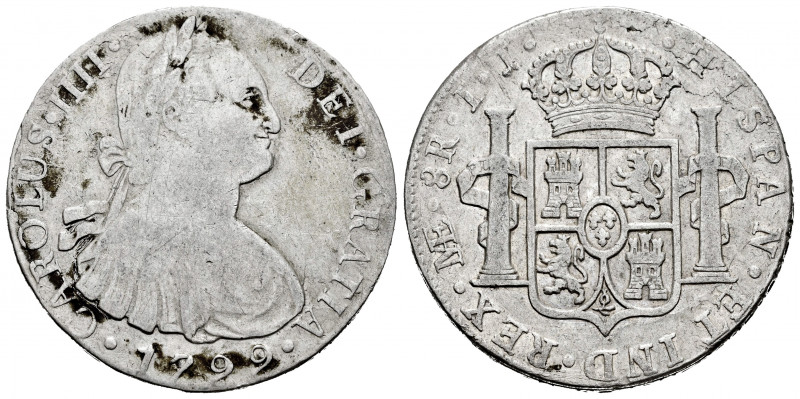 Charles IV (1788-1808). 8 reales. 1799. Lima. IJ. (Cal-917). Ag. 27,00 g. F/Choi...