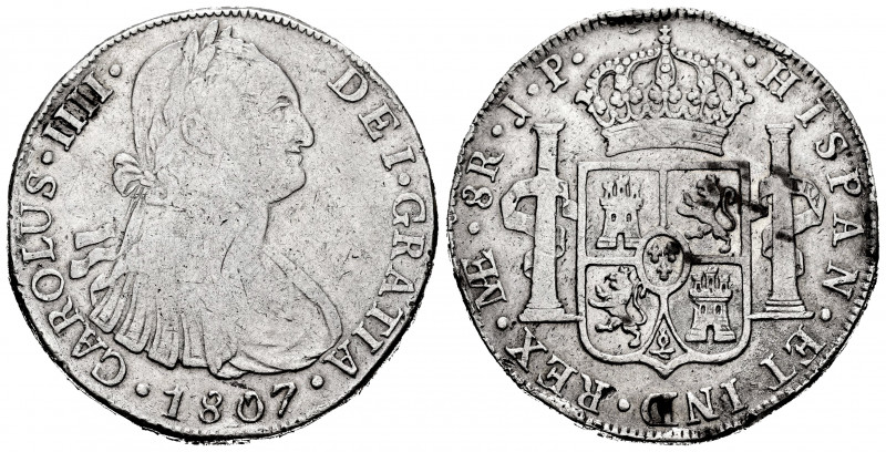 Charles IV (1788-1808). 8 reales. 1807. Lima. JP. (Cal-927). Ag. 26,59 g. Nicks ...