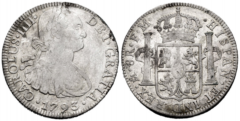 Charles IV (1788-1808). 8 reales. 1793. México. FM. (Cal-955). Ag. 26,87 g. Choi...